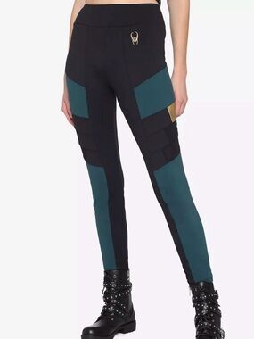 Marvel Her Universe Hot Topic Loki Mesh Panel Green Gold Metallic Leggings